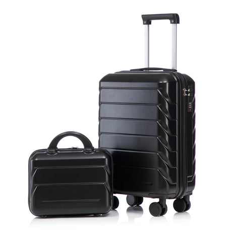14'/20'-2-pcs/set-in-ABS-Spinner-Wheel-Luggage,-with-Combination-Lock,14'-Cosmetic-Case-(Black)-Luggage-Sets