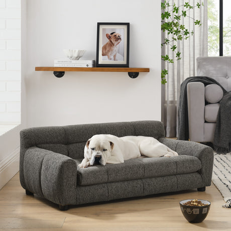 Modern-Dark-Gray-Pet-Sofa-with-Backrest-and-Armrests,-Linen-Fabric,-38'x14.5'x22'-Pet-Bed