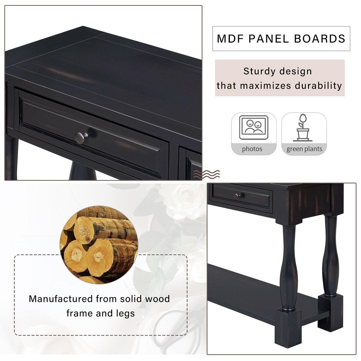 TREXM 63" Long Console Table with Drawers and Shelf