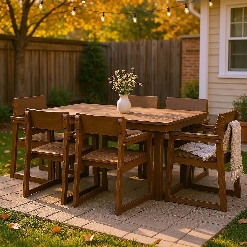 7-Piece HDPE Outdoor Dining Set for 6 – Brown