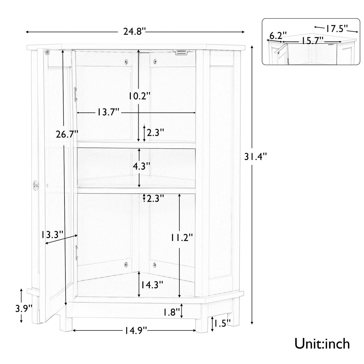 Bathroom Cabinet Triangle Corner Storage Cabinet With Adjustable Shelf Modern Style