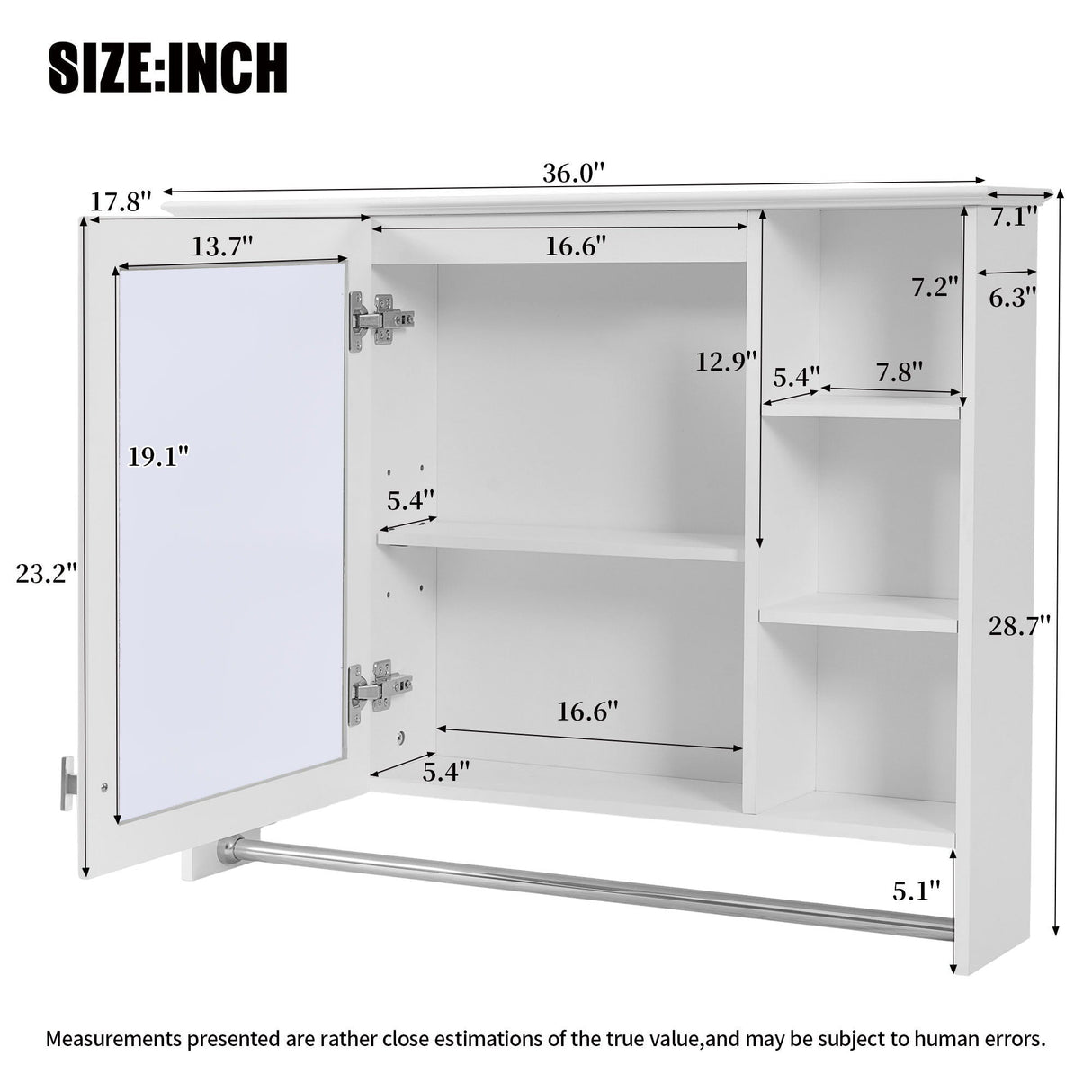 Modern Wall Mounted Mirror Cabinet with Adjustable Shelf and Towel Bar