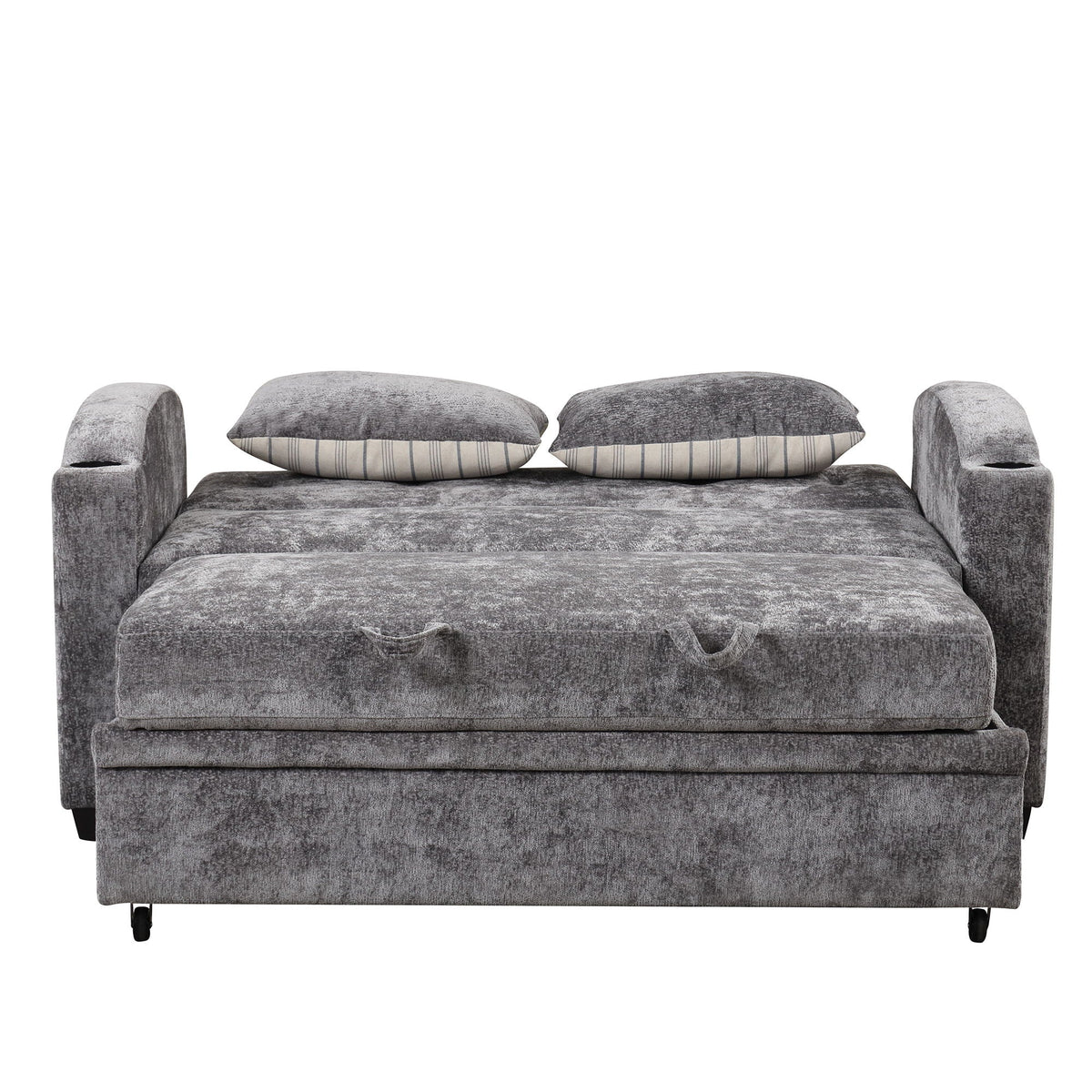Pull Out Loveseat Sofa With Adjsutable Backrest, 2 Pillows, Cup Holders, USB Ports For Living Room