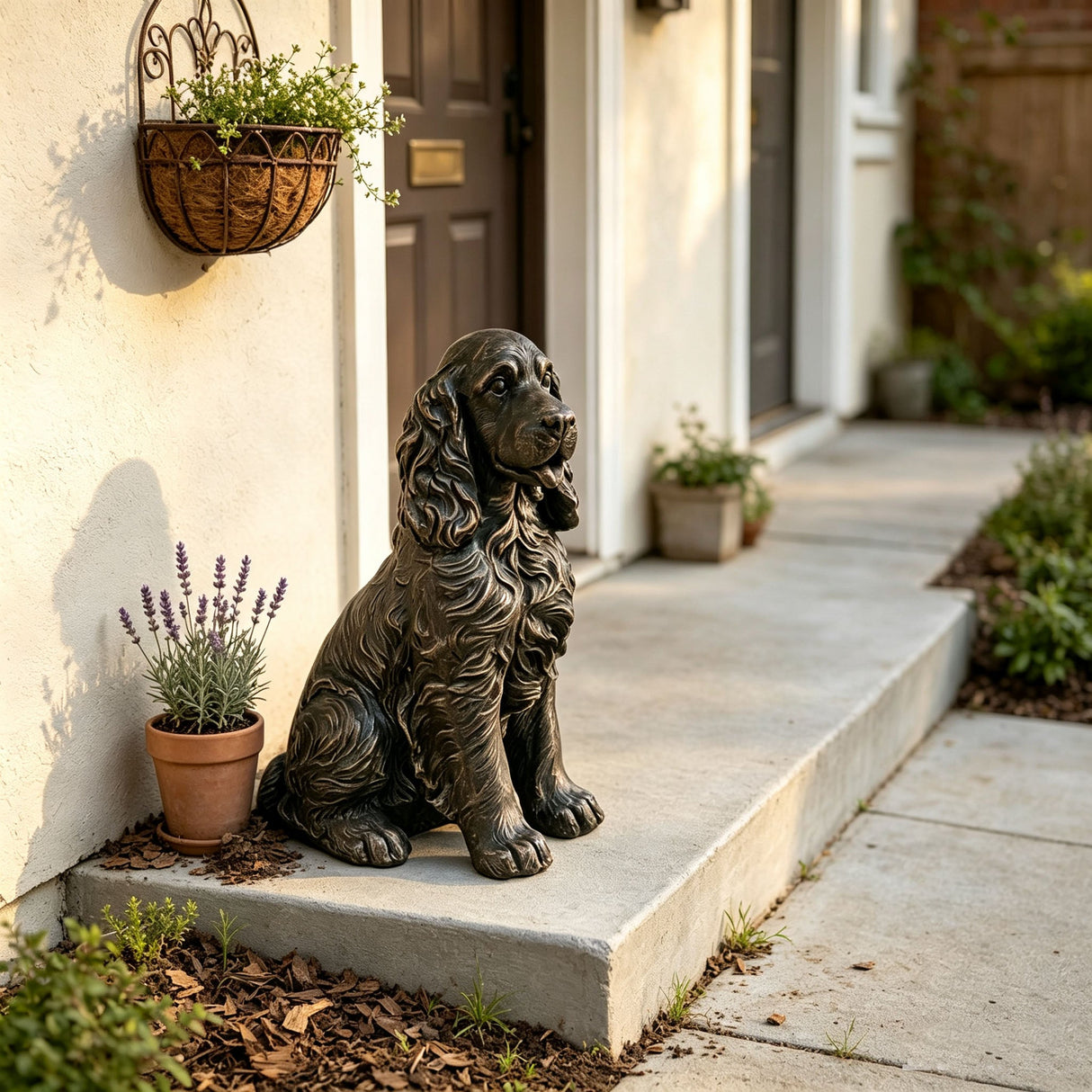 20" Bronze Finish Realistic Sitting Cocker Spaniel Dog Statue