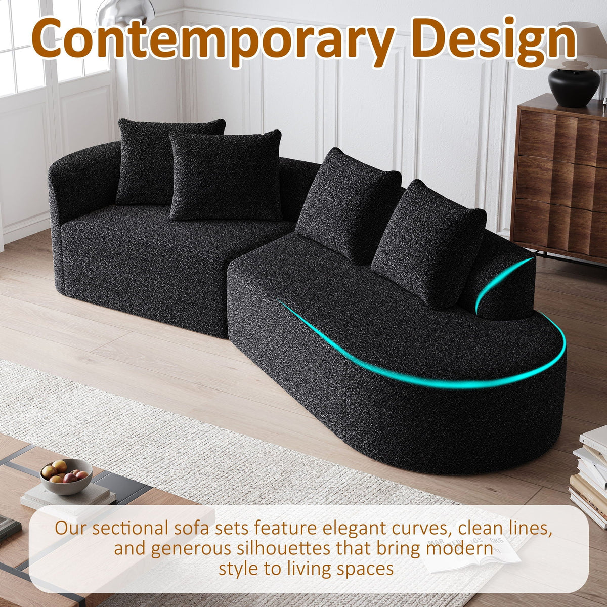 Upholstered Oversized Sectional Sofa - 4 Seater