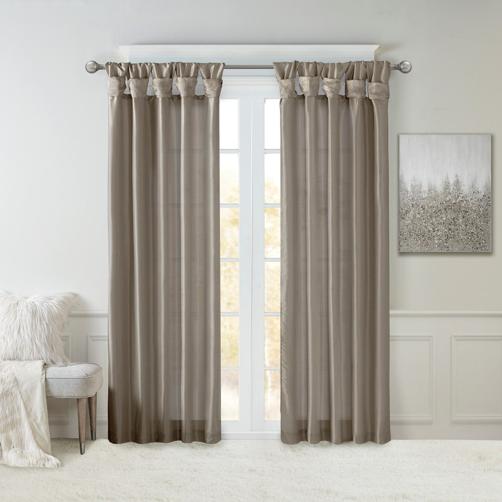 Twist Tab Lined Window Curtain Panel Pewter 50x108"