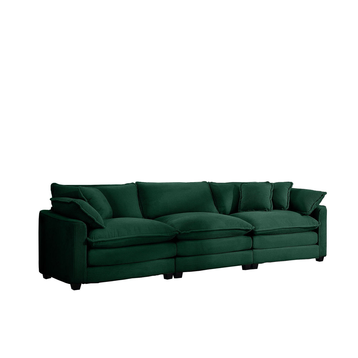 Mid-Century Modern 3 Seater Sectional Sofa with Arm and Throw Pillows - Fabric