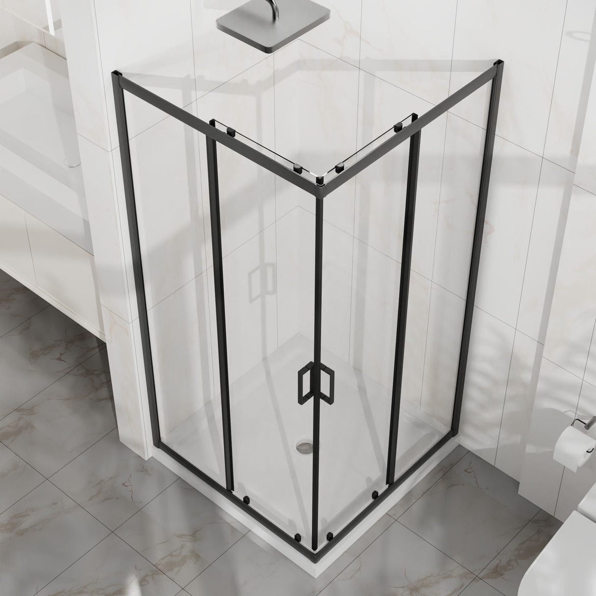 Corner Shower Enclosure With Sliding Door - Matte Black