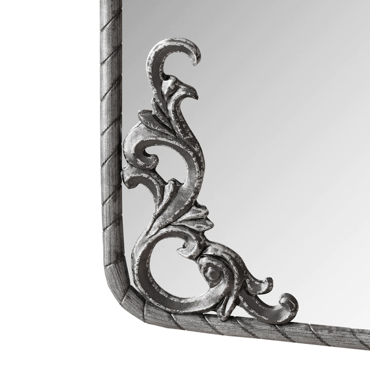 Retro Arched Full Body Mirror with Vintage Carved Applique