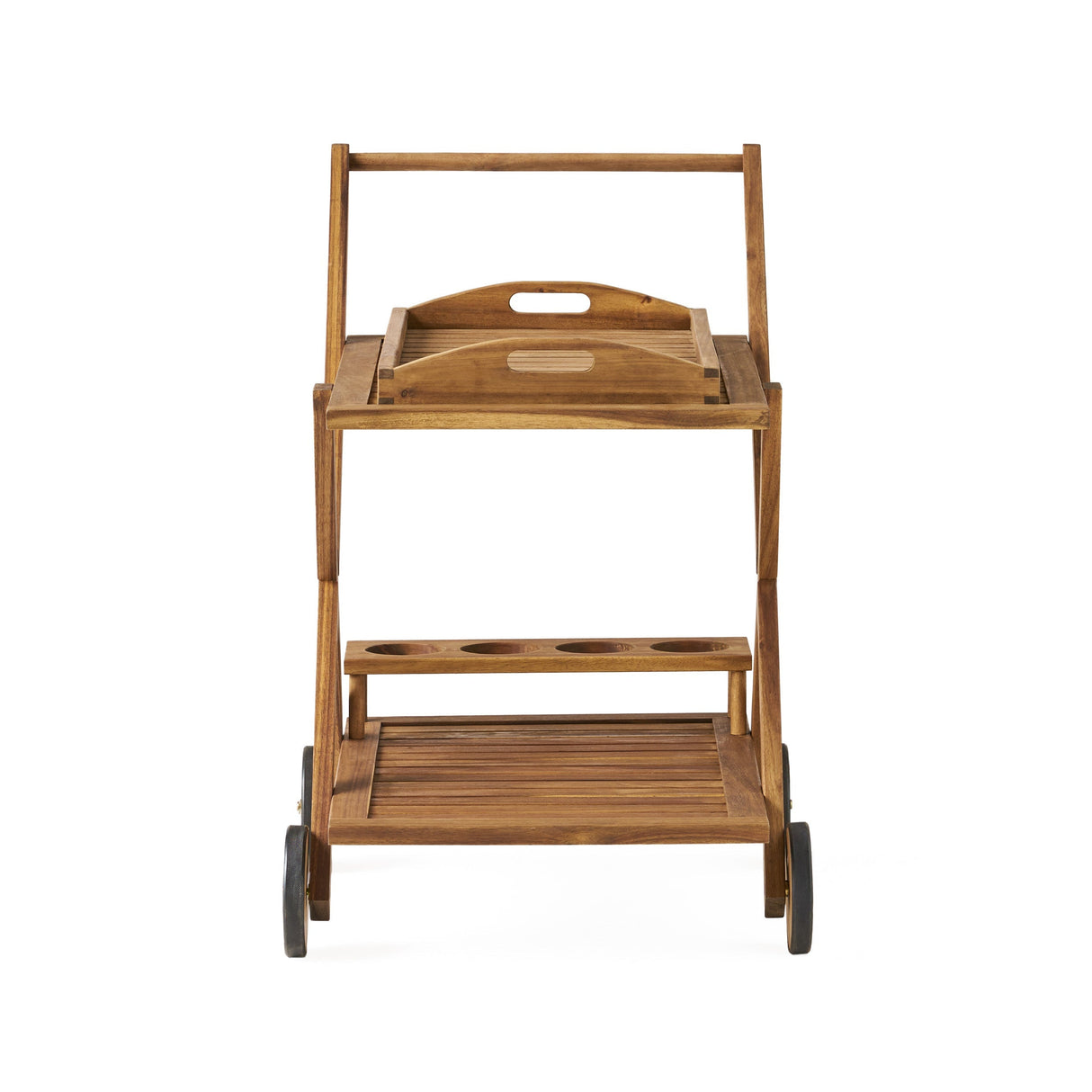 Riviera Bar Cart Natural Stained Acacia Wood Mobile Bar Cart