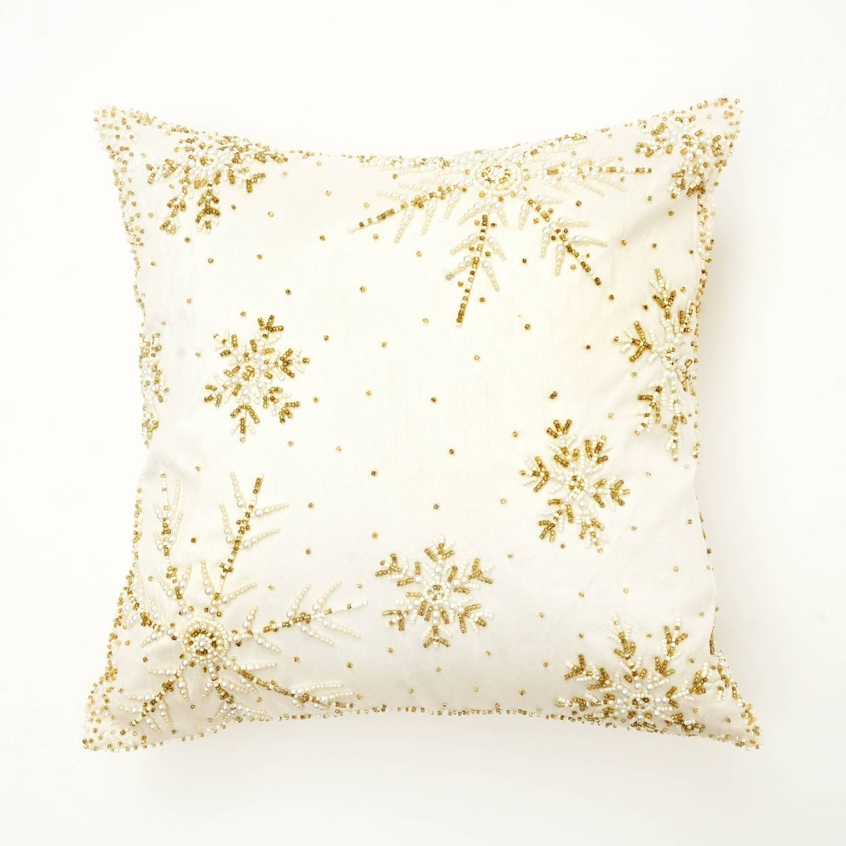 Handcrafted Snowflake Embroidered Cotton Throw Pillow