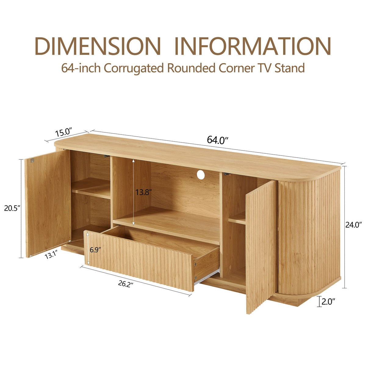 Modern Wavy TV Stand Rounded Sideboard With Storage Cabinet