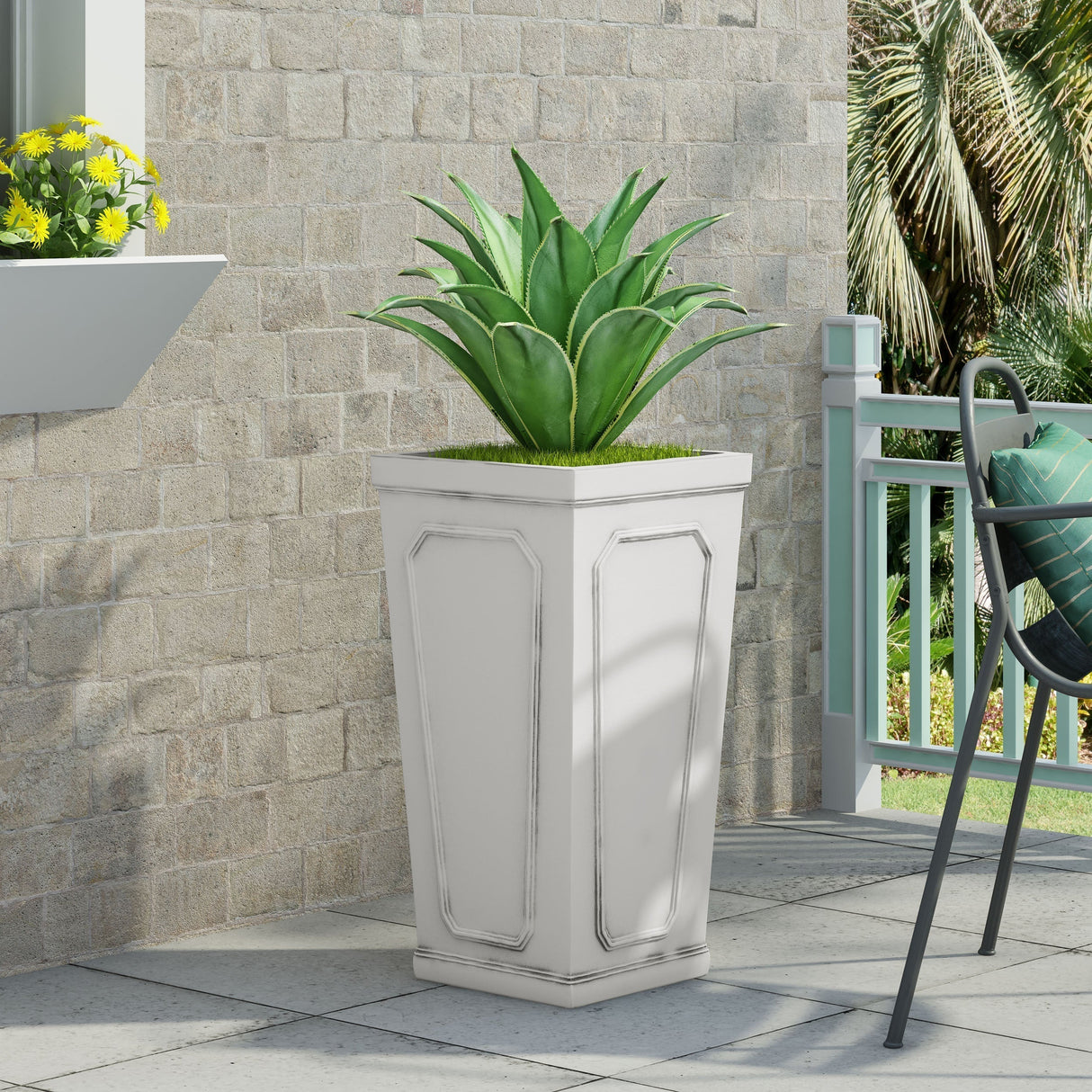 16" x 30.5" Outdoor MGO Planter with Antique White Finish
