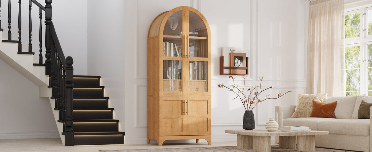 K&K 71' Tall Arched Kitchen Pantry Cabinet with Adjustable Shelves