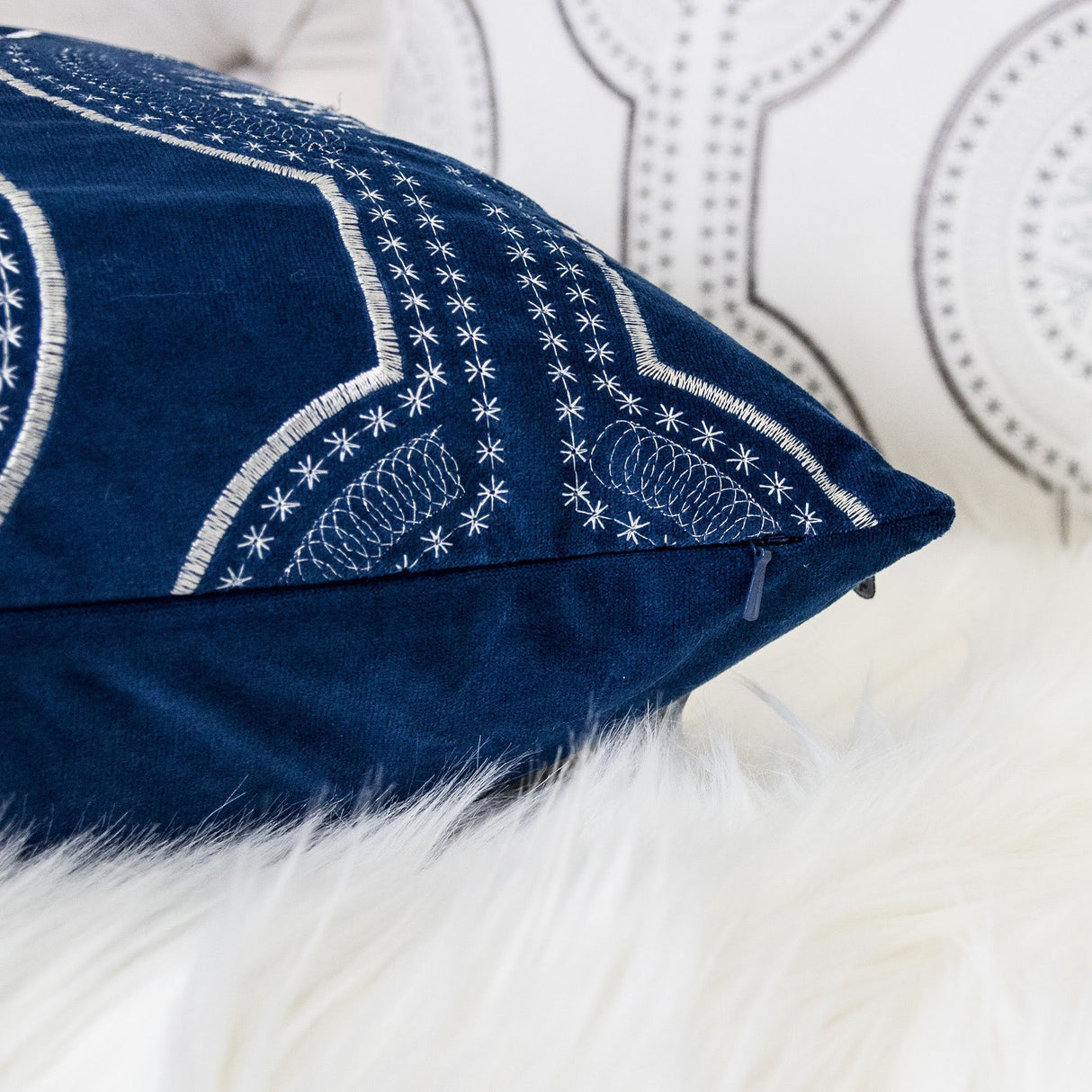Holiday Throw Pillow With Snowflake Embroidery