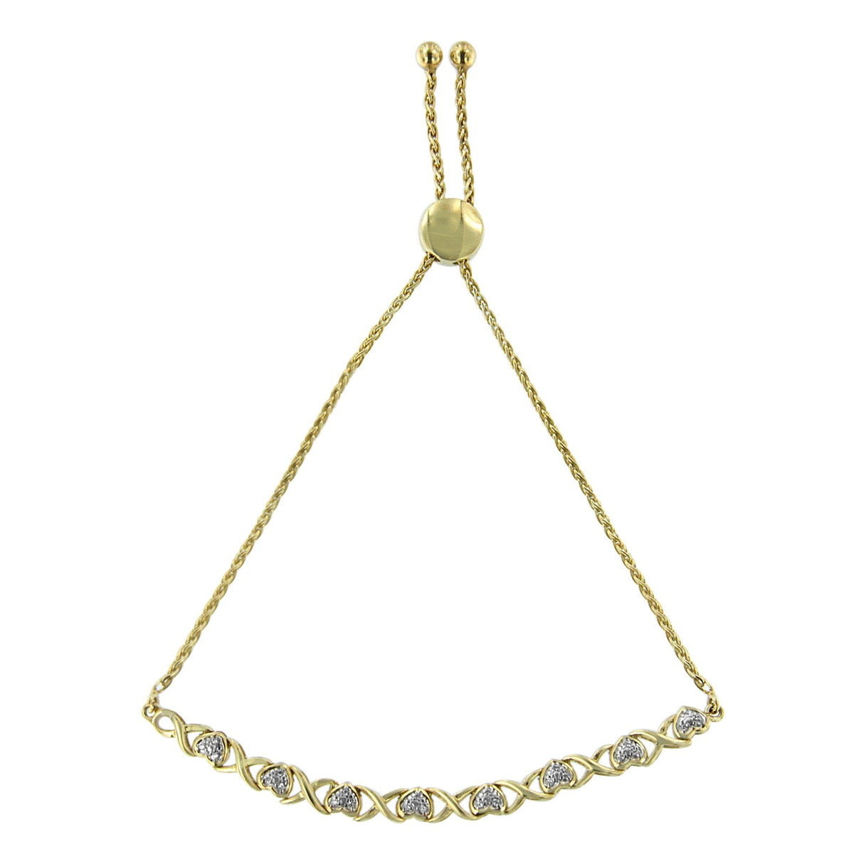 10K Yellow Gold over .925 Sterling Silver 1/10 Cttw Diamond Heart and X-Link 6â€-9†Adjustable Bolo Bracelet (H-I Color, I2-I3 Clarity)
