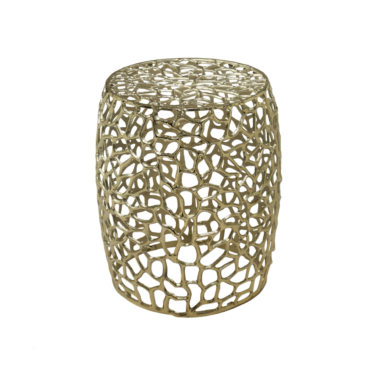 Aluminum Drum End Table with Intricate Gold Design