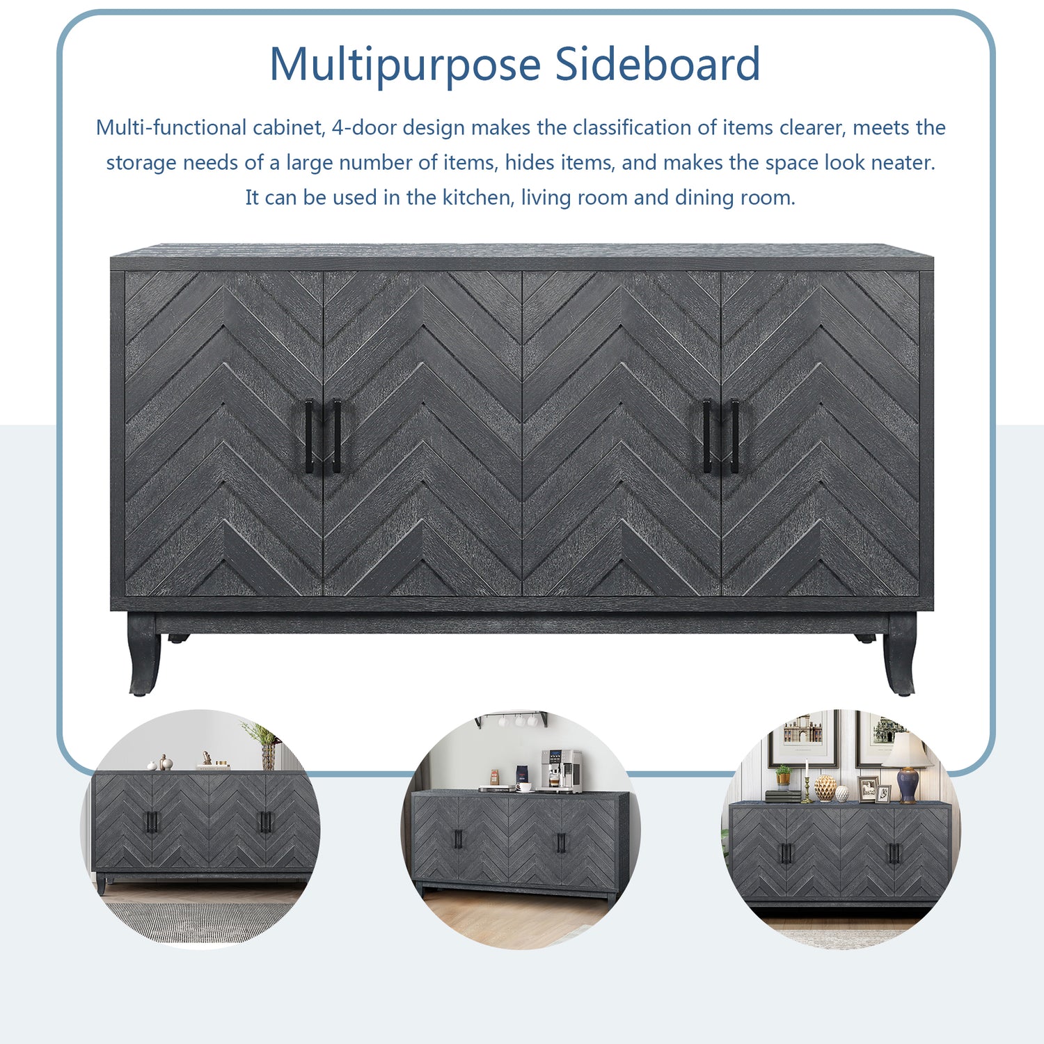 Stronger vintage style buffet cabinet, taupe grey
