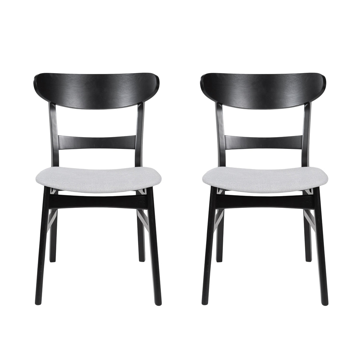 Set of 2 Mid-Century Dining Chairs - Upholstered Seat, Rubberwood Legs