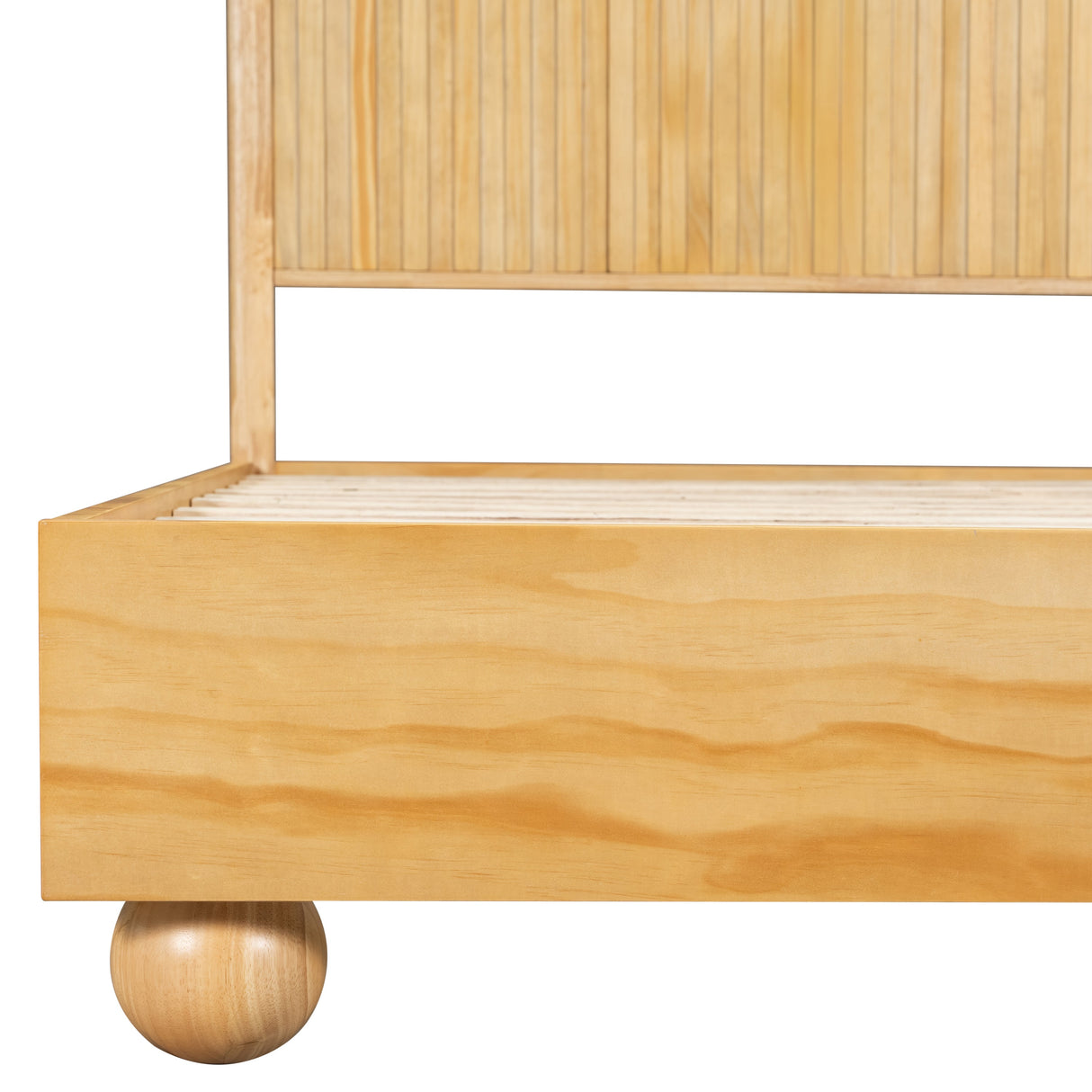 Natural Queen Size Wood Bed Frame With Reeded Headboard