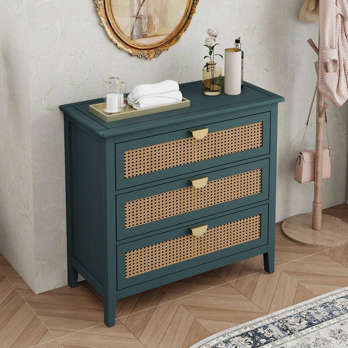 3 Drawer Cabinet Natural Rattan