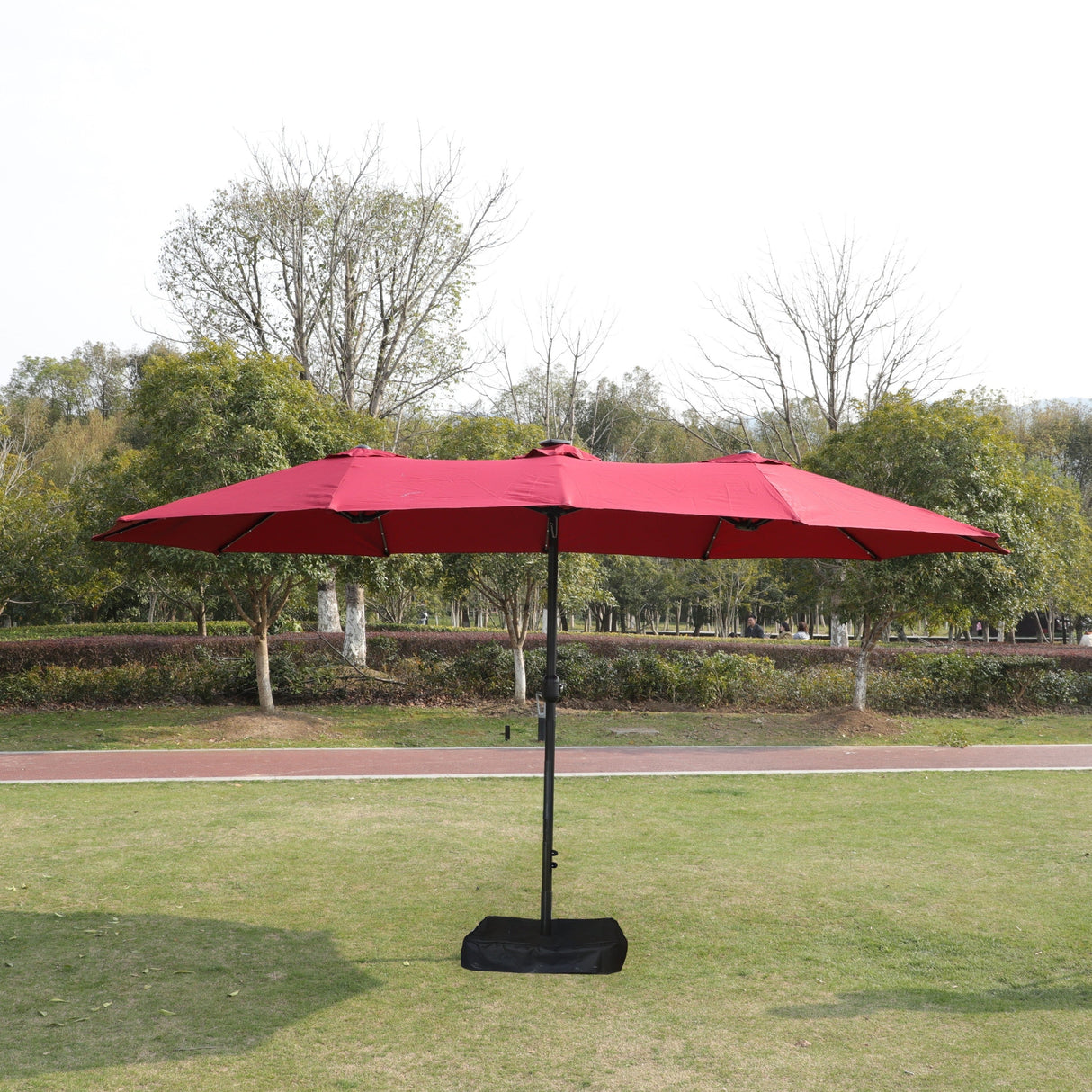 15x9ft Large Double-Sided Rectangular Outdoor Patio Umbrella with Light and Base - Red