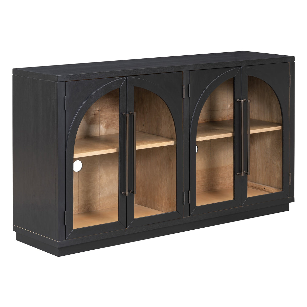 4-Door Large Storage Sideboard Buffet Cabinet with Glass Doors (Black)
