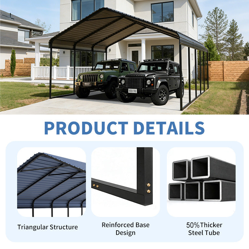 Heavy Duty Carport 20 x 20 Shelter with Galvanized Frame - Grey