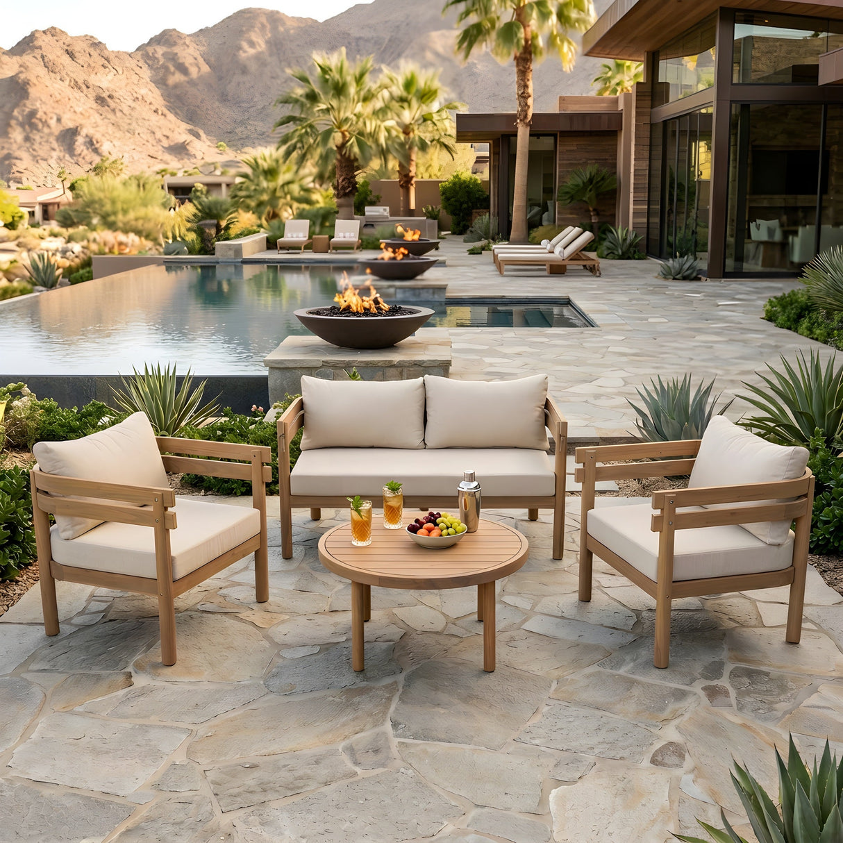 4-Piece Acacia Wood Patio Furniture Set