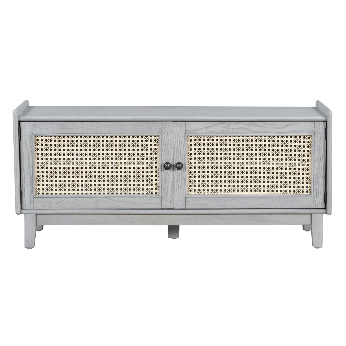 TREXM Boho Rattan Entryway Bench with Storage