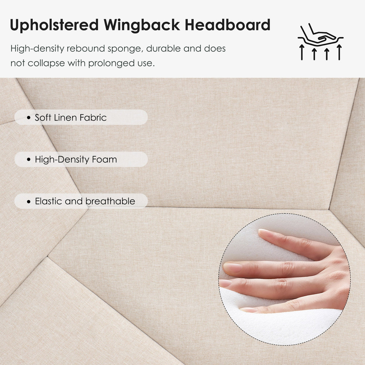 Queen Bed FrameLinen Storage HeadboardBeige