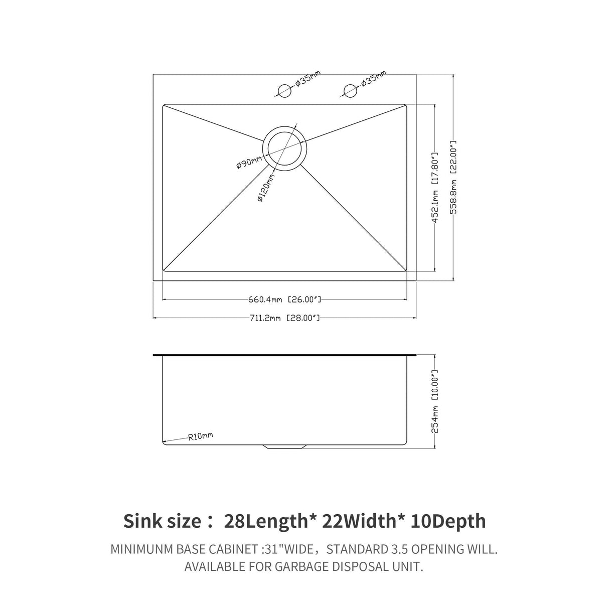 Topmount Kitchen Sink 16 Gauge, Single Bowl