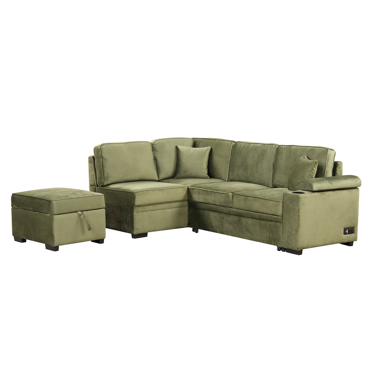 Virginia Green Velvet Convertible Sleeper Sofa with Hidden Storage Ottoman