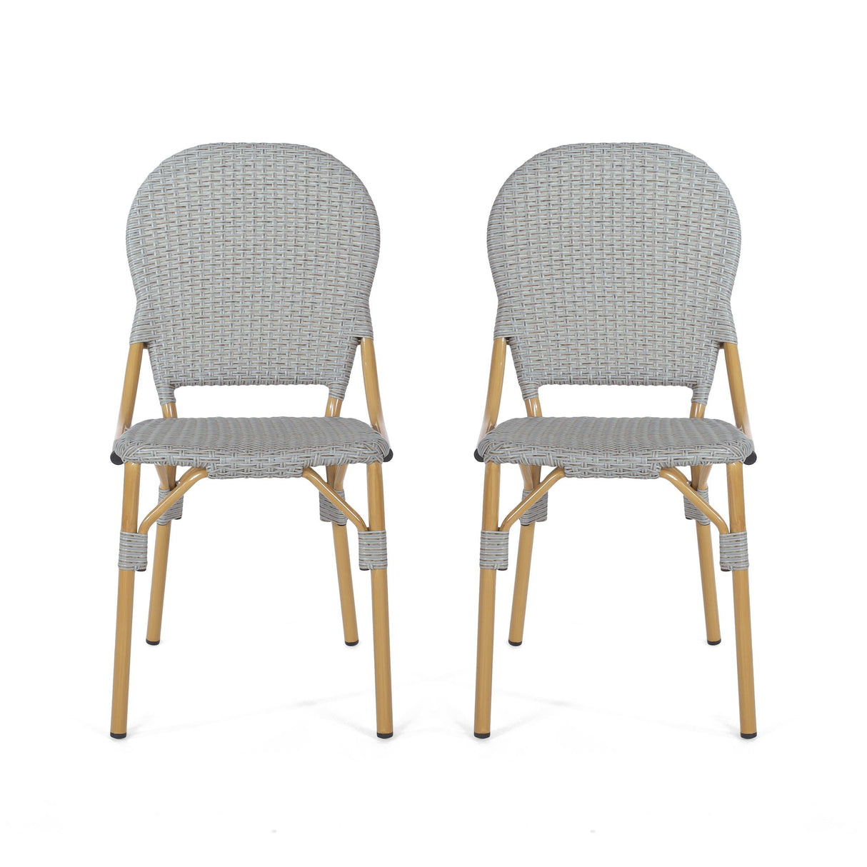 Outdoor Rattan and Aluminum Armless French Bistro Chairs (Set of 2) - Dark Gray