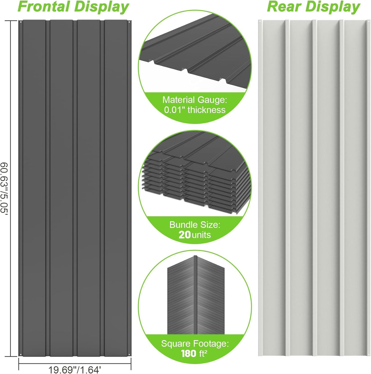 20PCS Metal Roofing Panels - Corrugated Galvanized Roof Panels