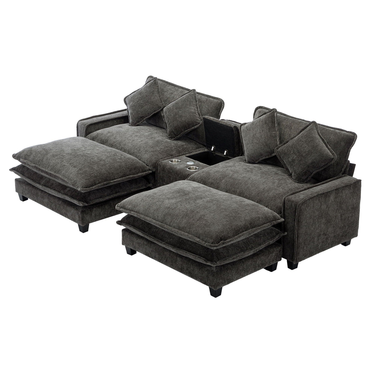 Modern Sectional Sofa With Removable Ottomans, USB Ports