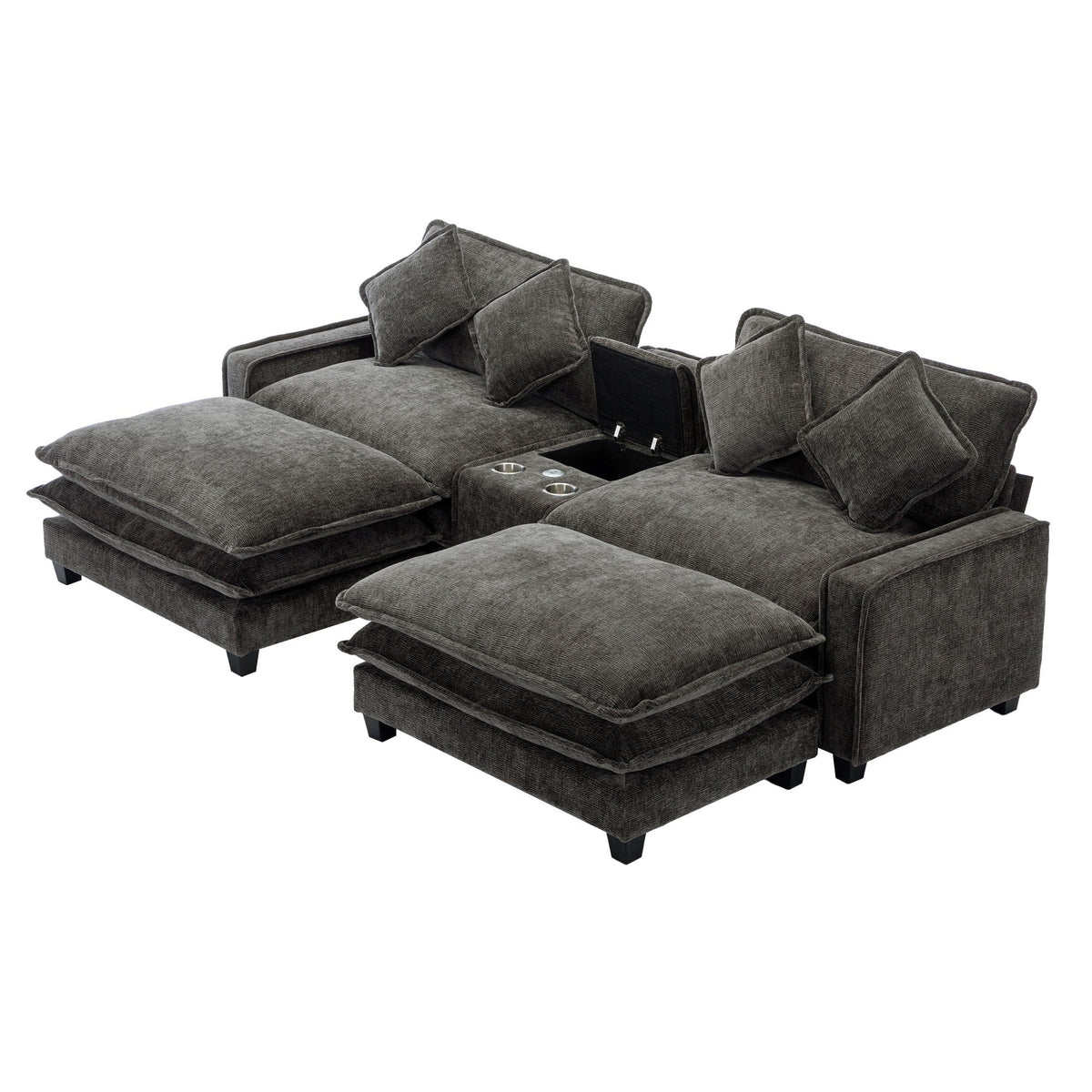 Modern Sectional Sofa With Removable Ottomans, USB Ports