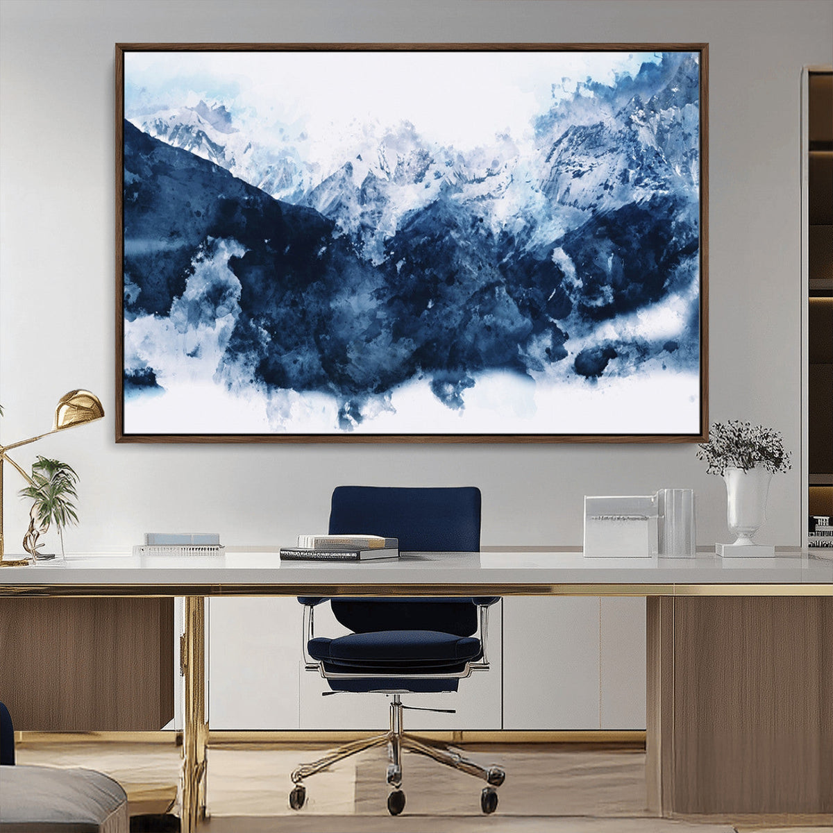 Abstract Blue Mountain Canvas Wall Art – Modern Triptych