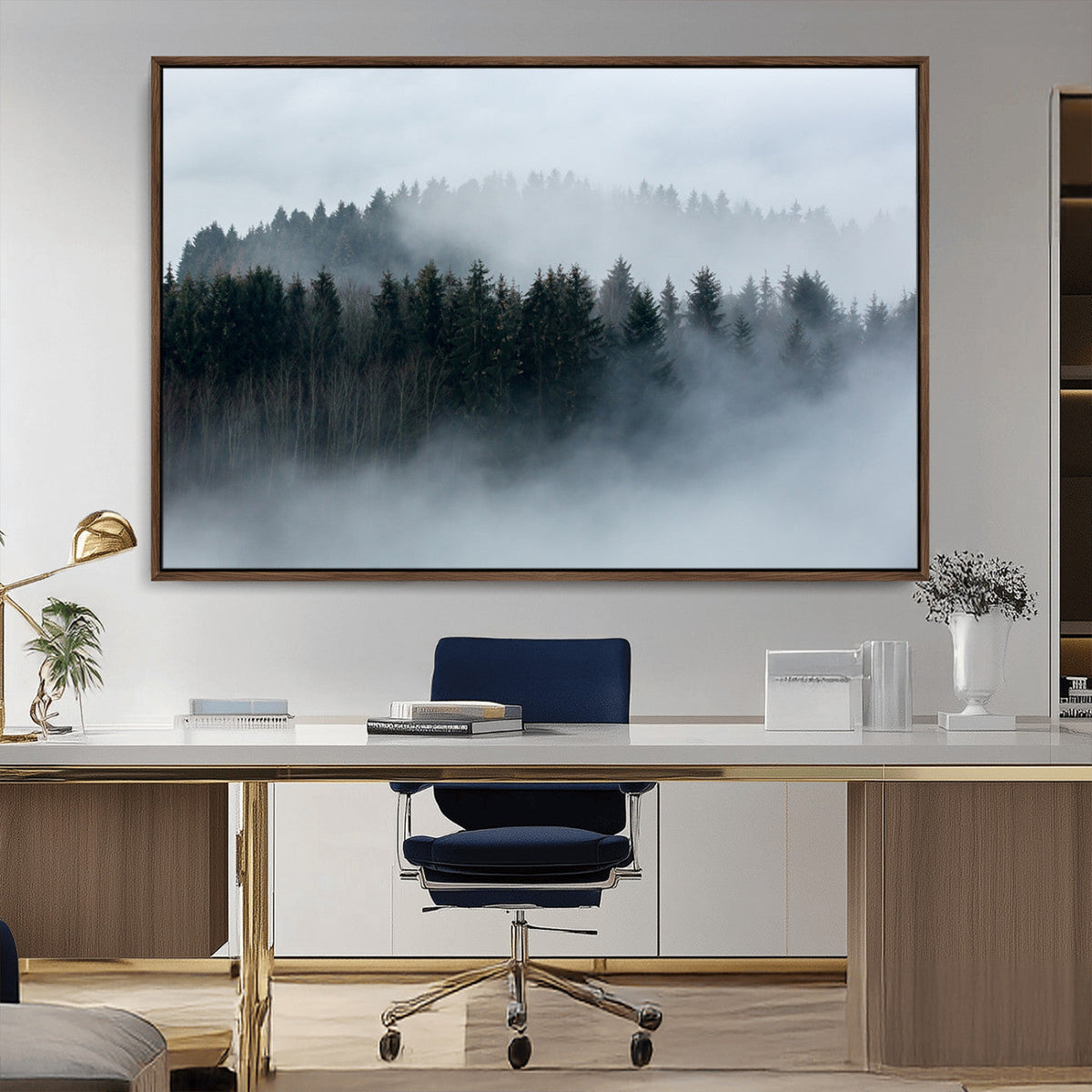 Autumn and Misty Trees in the Forest Wall Art Canvas Print,