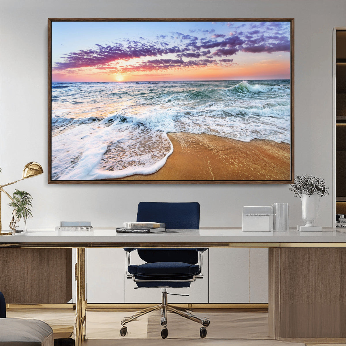 Coastal Sunset Art Beach Canvas Wall Art Print | Ocean Waves
