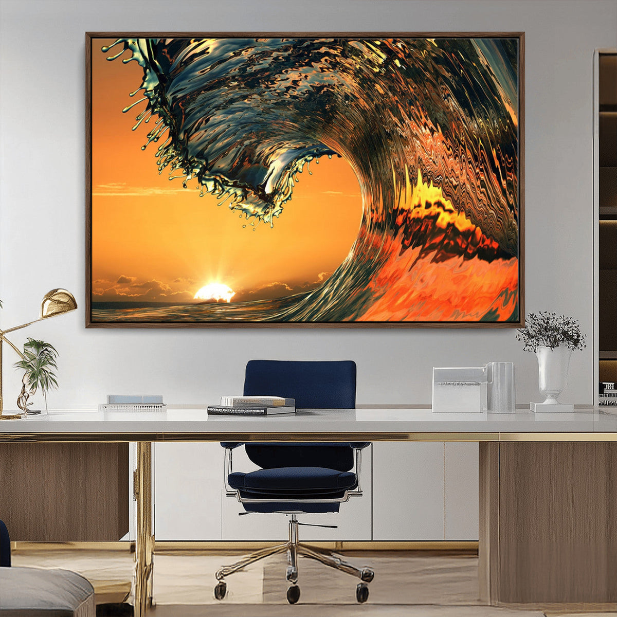 Surf Wave Sunset Canvas Wall Art Print, 3-Panel Ocean