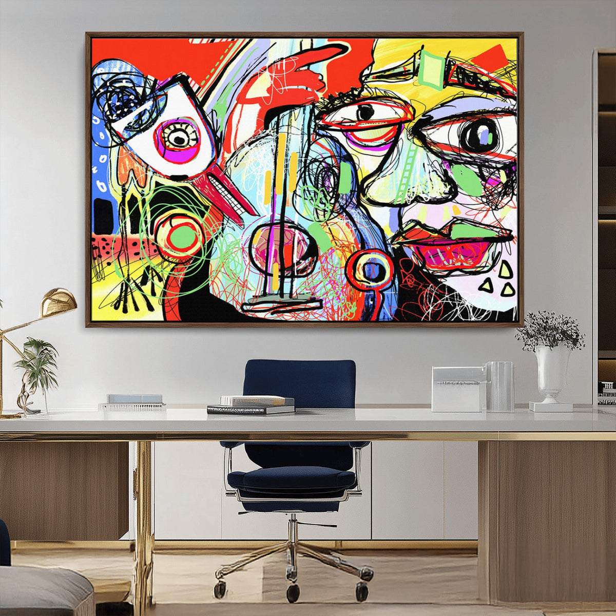 Picasso Style Art Abstract Canvas Wall Art Print , Colorful