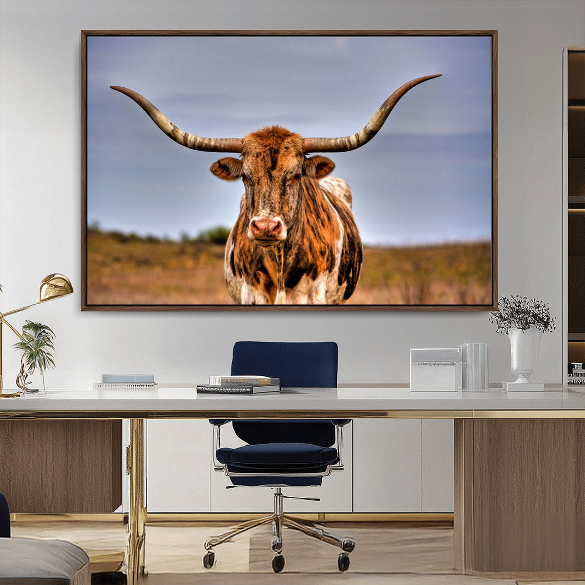Texas Longhorn Wall Art Print, Framed Longhorn Cow Wall Art