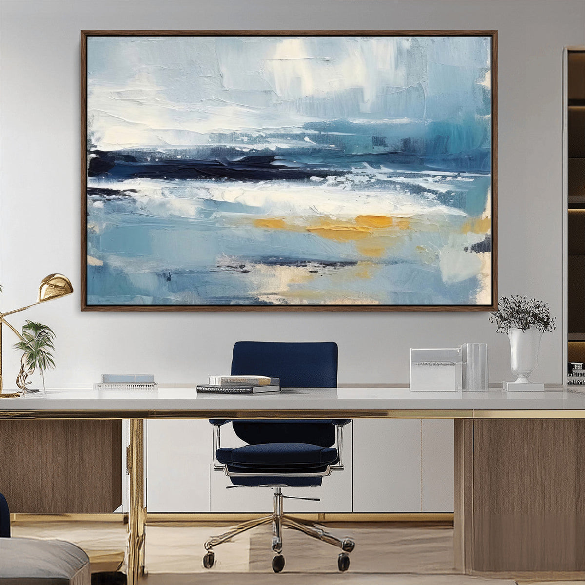Abstract Ocean Canvas Wall Art - Coastal Blue and Gold