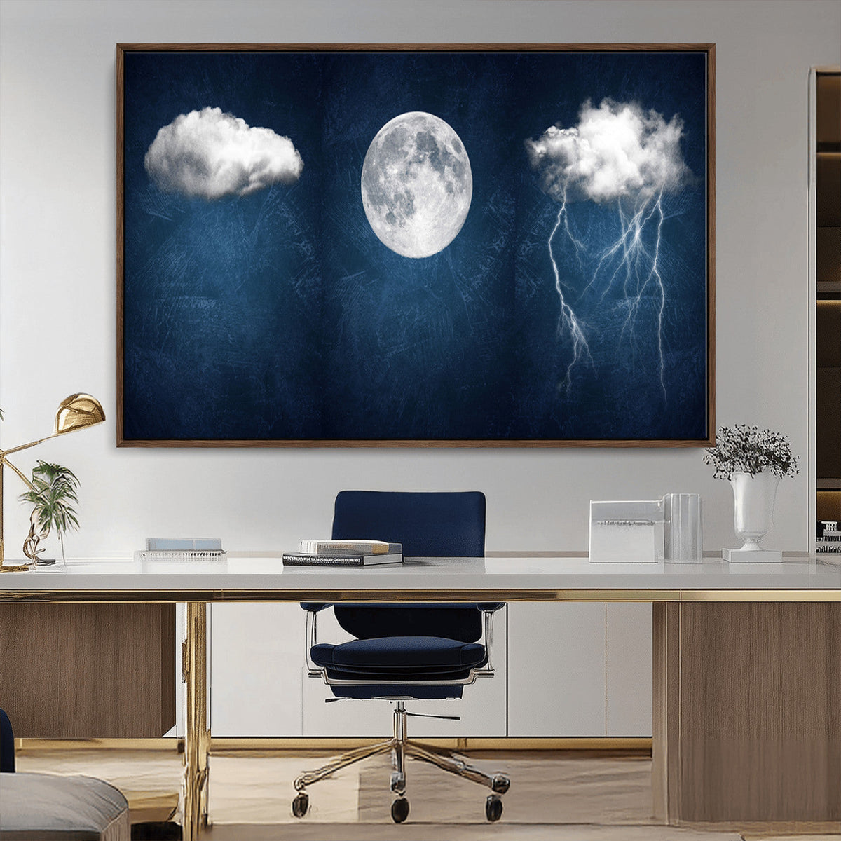 Dark Blue Cloud Art, 3 Piece Indigo Blue Wall Art, Aesthetic