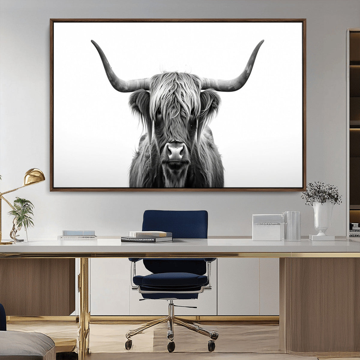 Highland Wall Art Canvas Print – Minimalist Black and White