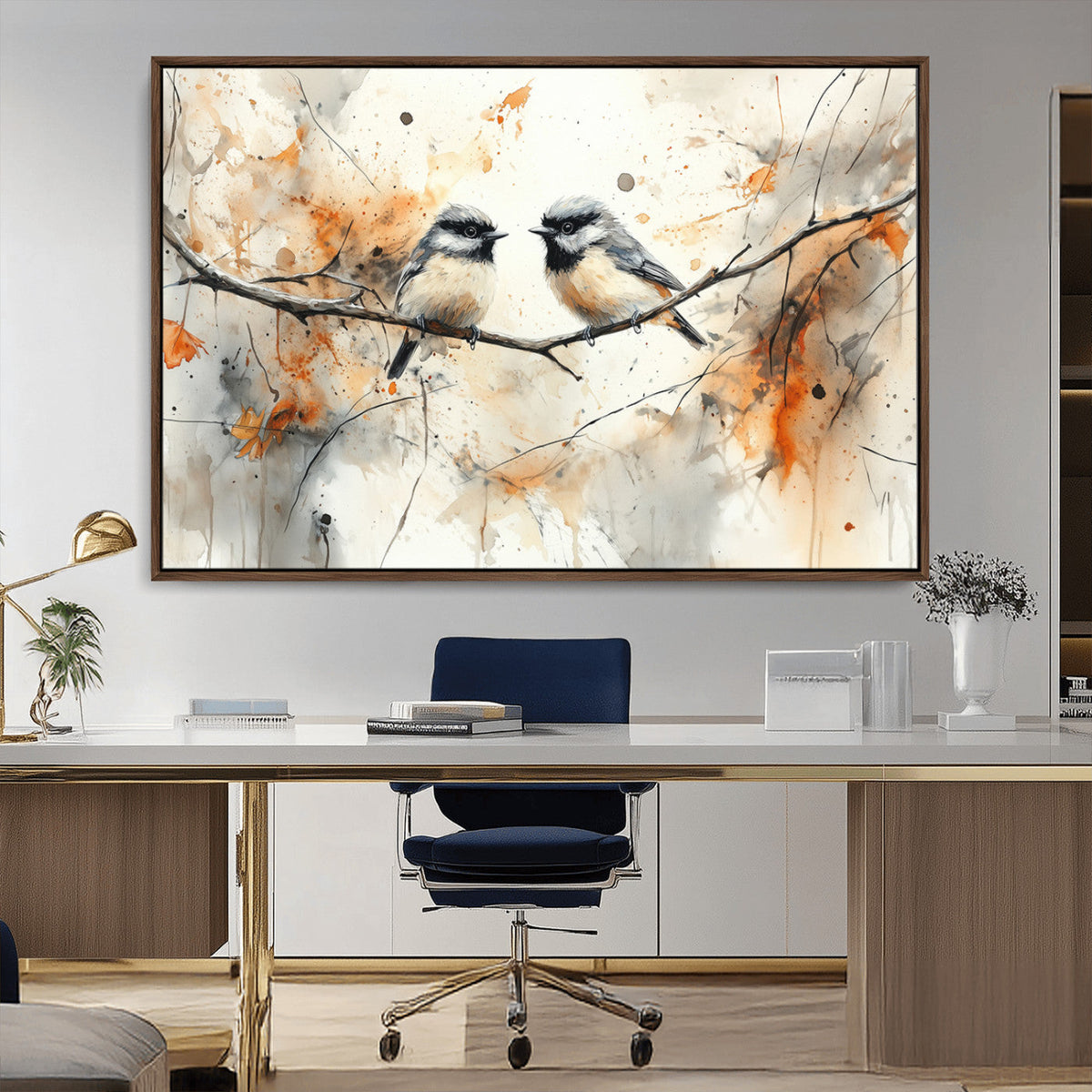 Abstract Watercolor Chickadee Bird Canvas Wall Art Print -