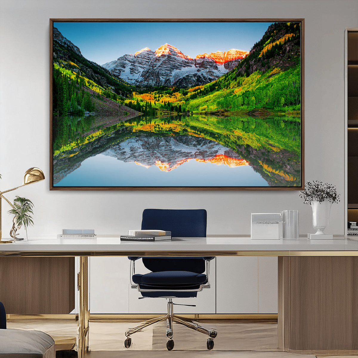 Sunrise Maroon Bells Lake Wall Art Canvas Print – Framed Elk