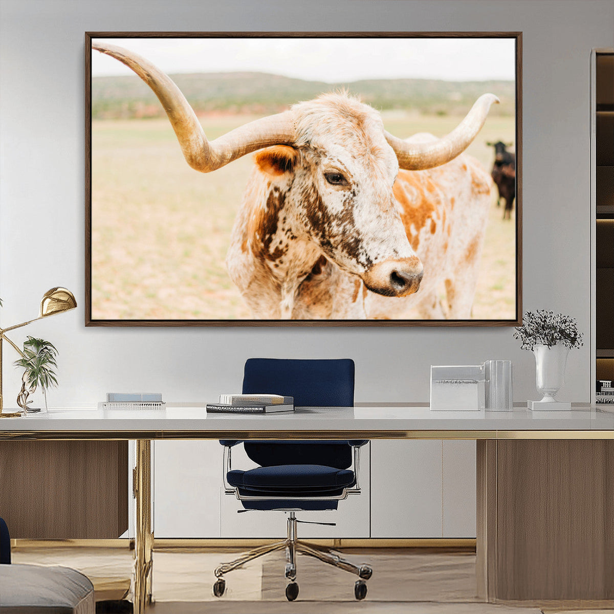 Texas Longhorn Wall Art Canvas Print – Framed Spotted Cow