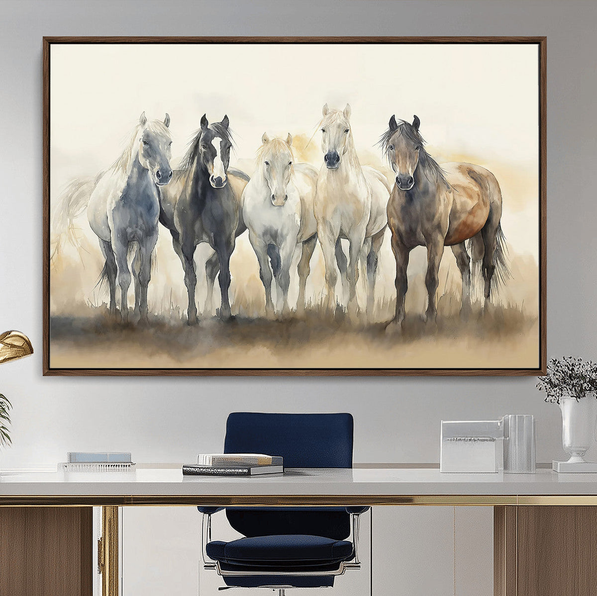 Wild Horses Wall Art Canvas Print, Framed Running Horses Art